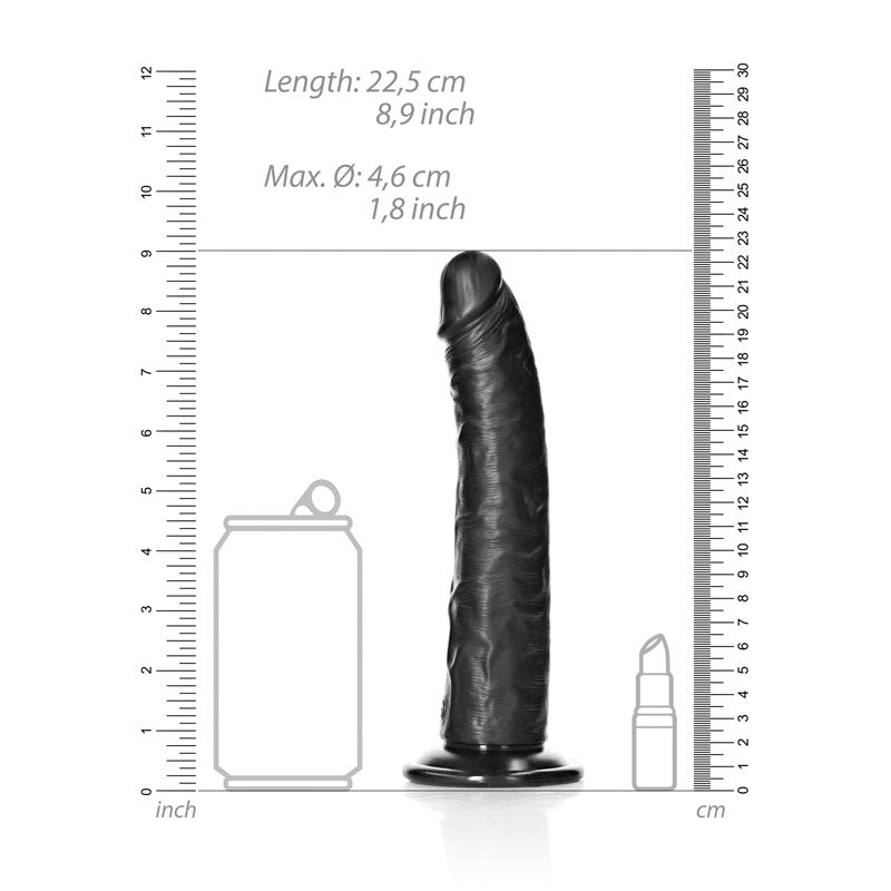 REALROCK Realistic Slim Dildo with Suction Cup Black 20.5 cm (8'') Dong
